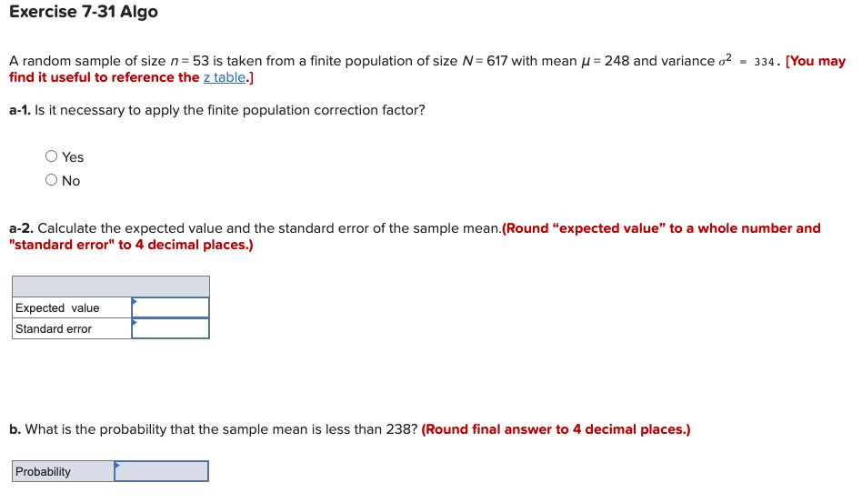 Solved A random sample of size n=53 is taken from a finite | Chegg.com