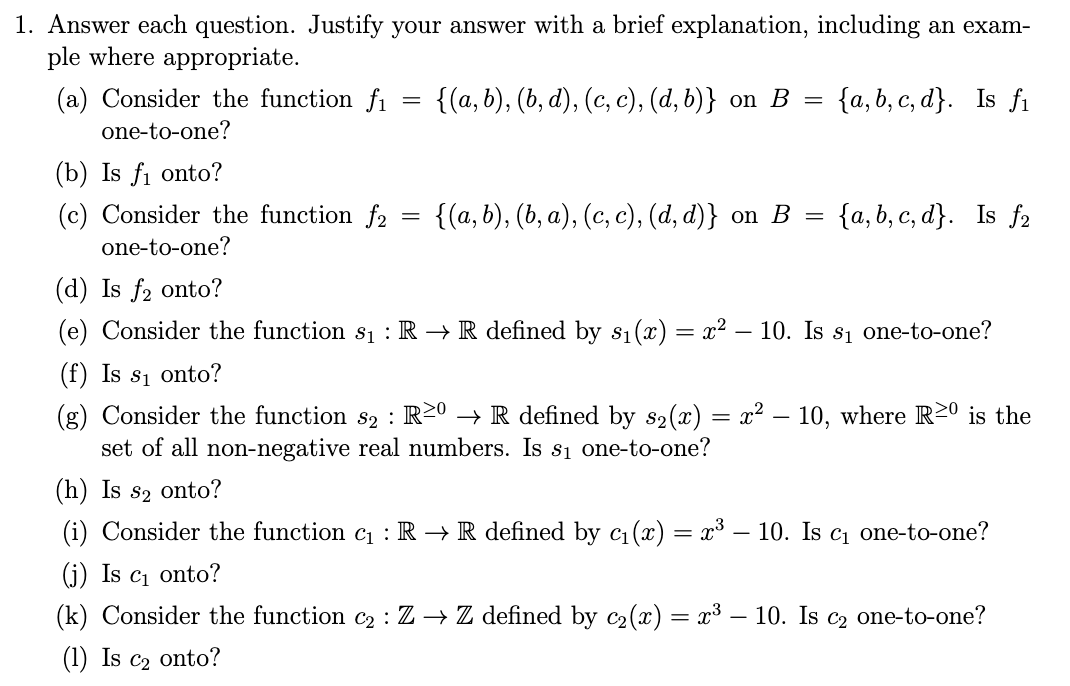 Solved 1. Answer each question. Justify your answer with a | Chegg.com
