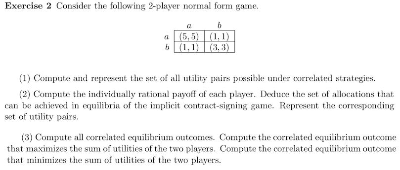 Exercise 2 Consider the following 2-player normal | Chegg.com