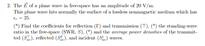 Solved 2. The Ē of a plane wave in free-space has an | Chegg.com