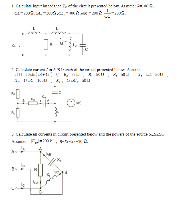 Solved 1. Calculate input impedance Zir of the circuit | Chegg.com