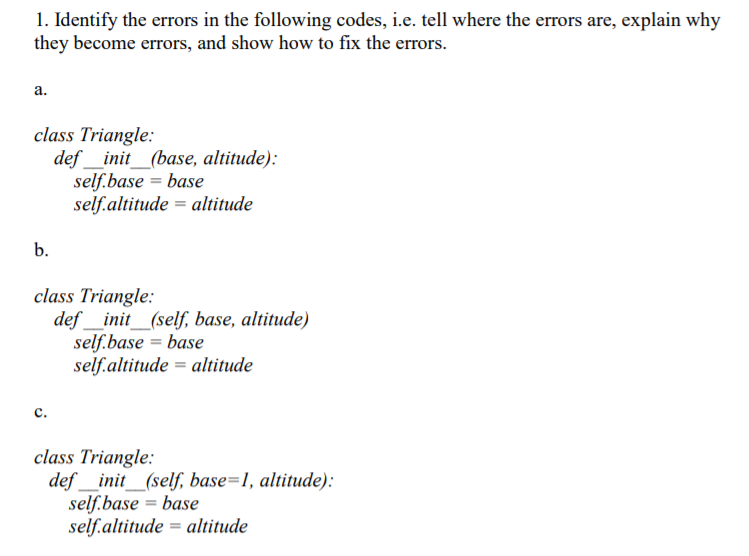 Solved 1. Identify the errors in the following codes, i.e. | Chegg.com
