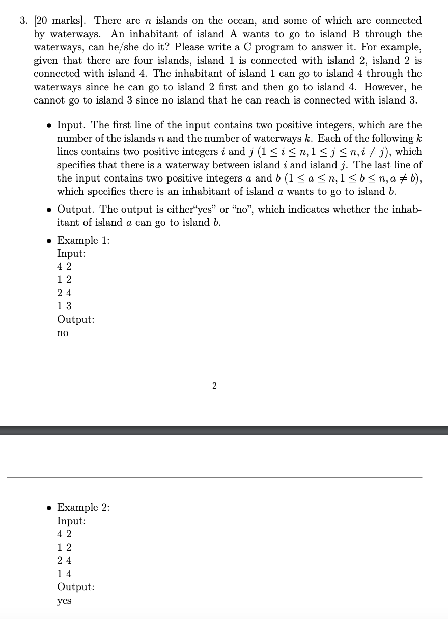 Solved 3. [20 marks). There are n islands on the ocean, and | Chegg.com