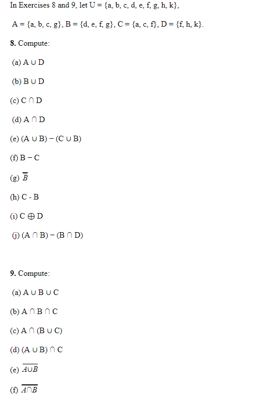 Solved In Exercises 8 And 9, Let U = {a, B, C, D, E, F, G, | Chegg.com