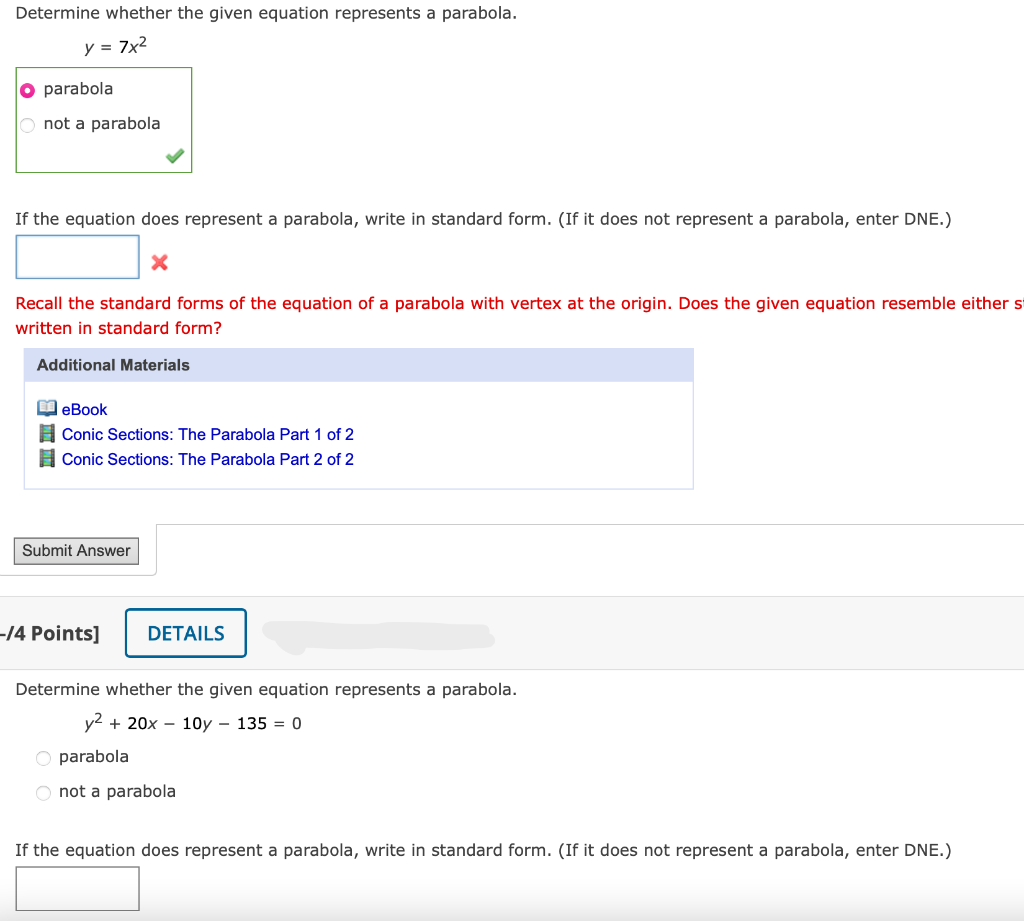Solved Determine whether the given equation represents a | Chegg.com