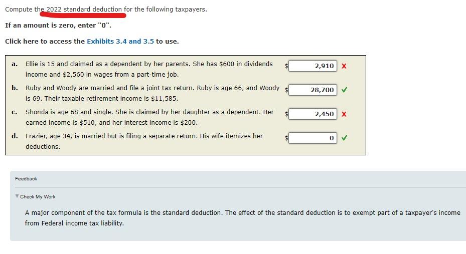 Solved Compute the 2022 standard deduction for the following