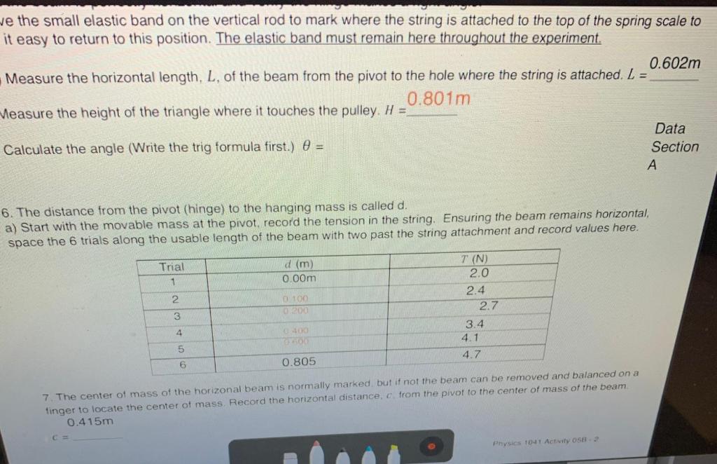 Solved 5. a) Measure the horizontal length, L. of the beam | Chegg.com