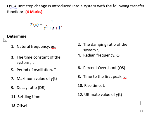 Solved 05. A unit step change is introduced into a system | Chegg.com