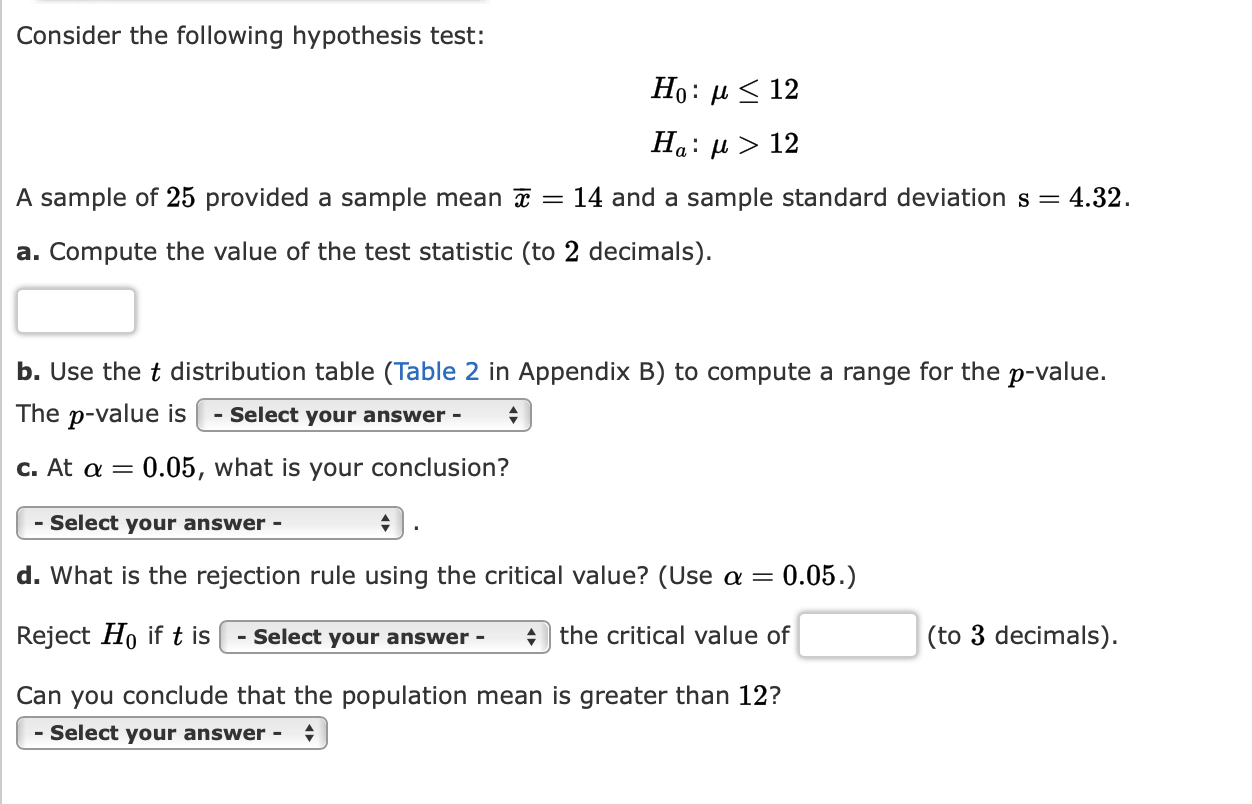 Solved Consider The Following Hypothesis Test Ho U 12 Chegg Com