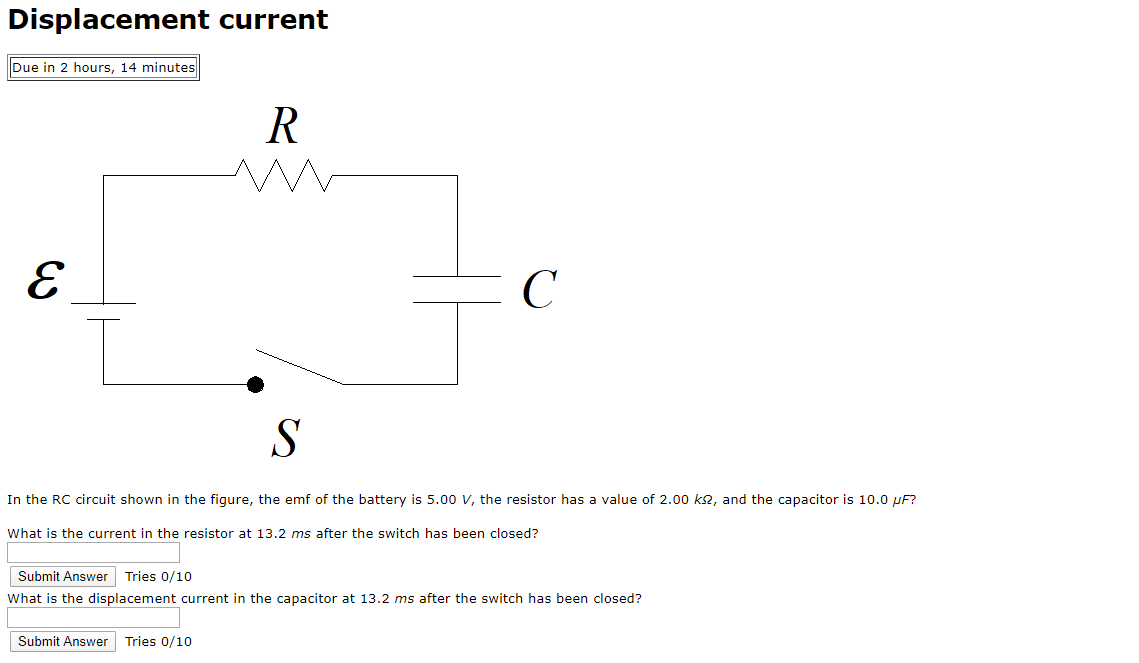 Solved Displacement current Due in 2 hours, 14 minutes R In | Chegg.com