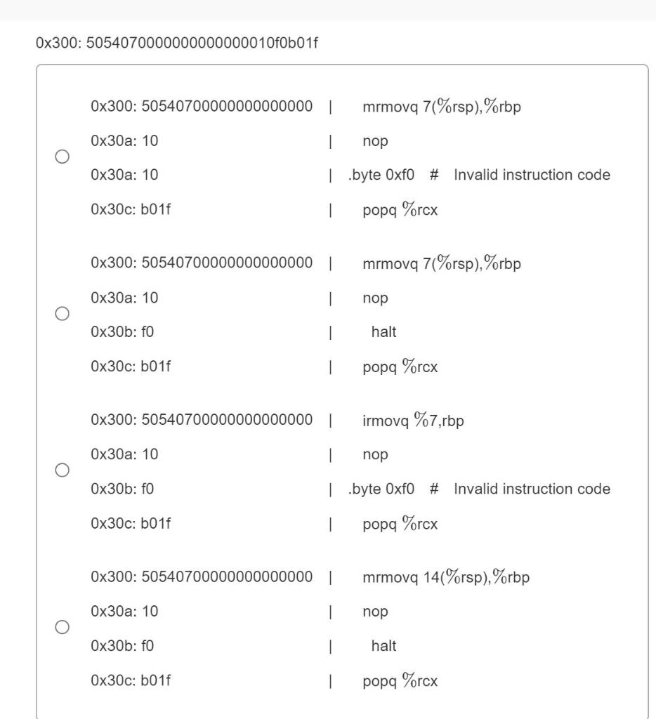 Solved For each byte sequence listed, determine the Y86 | Chegg.com