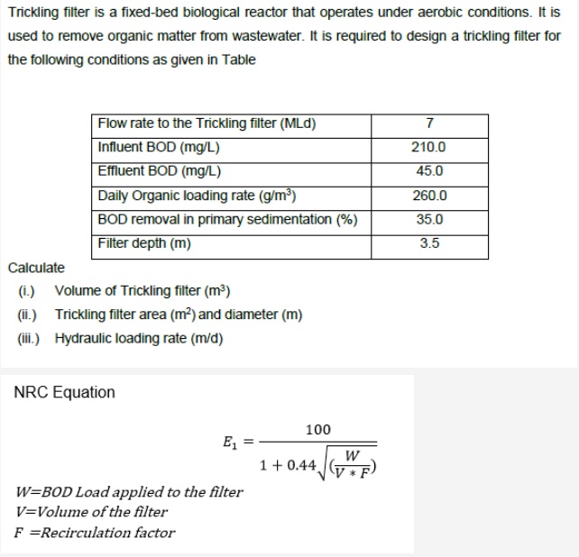 Solved Trickling filter is a fixedbed biological reactor