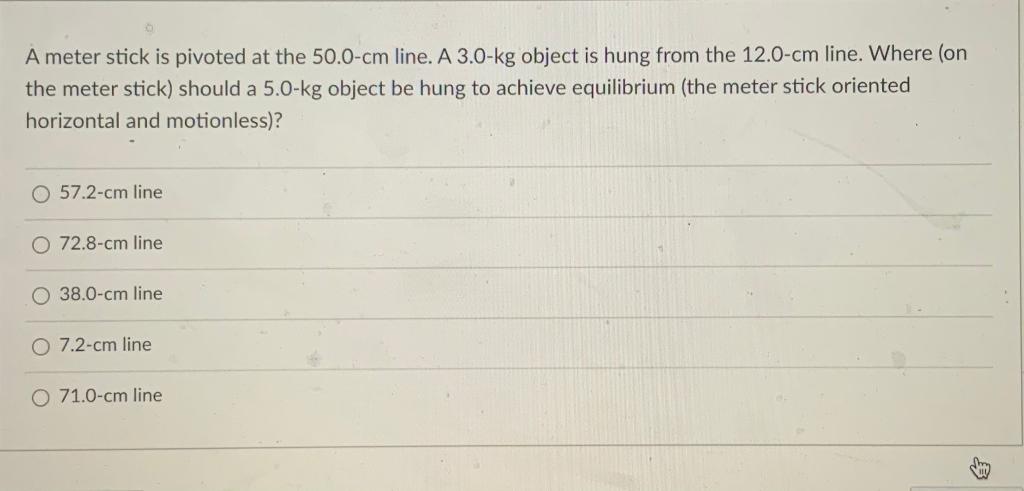 Solved A meter stick is pivoted at the 50.0-cm line. A | Chegg.com