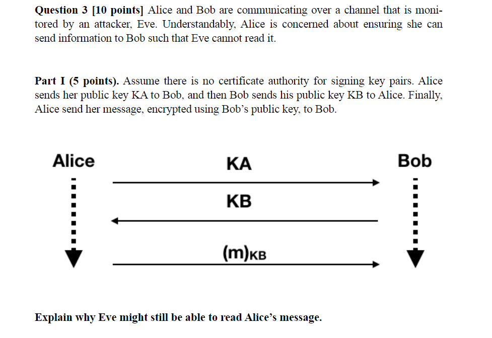Solved Question 3 [10 points] Alice and Bob are | Chegg.com