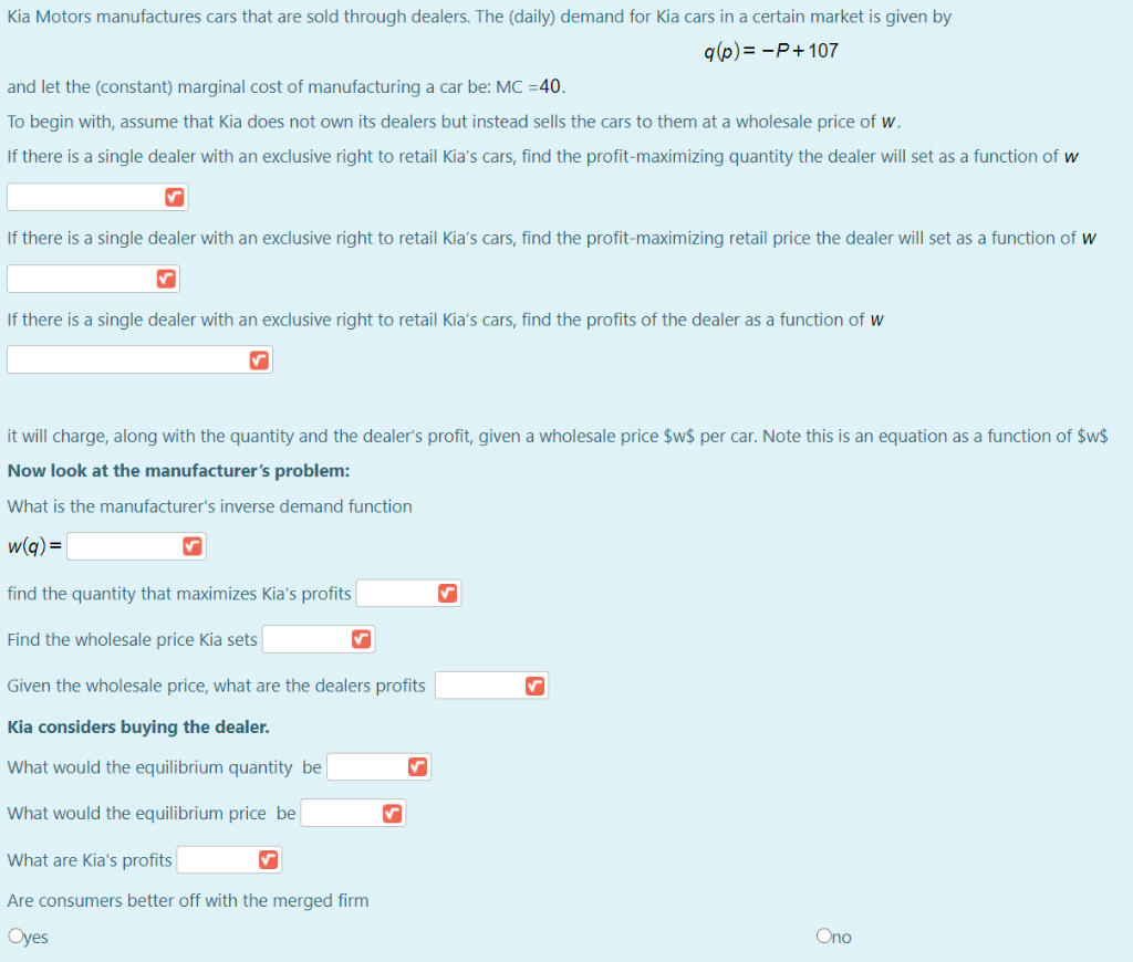Solved Kia Motors Manufactures Cars That Are Sold Through Chegg Com
