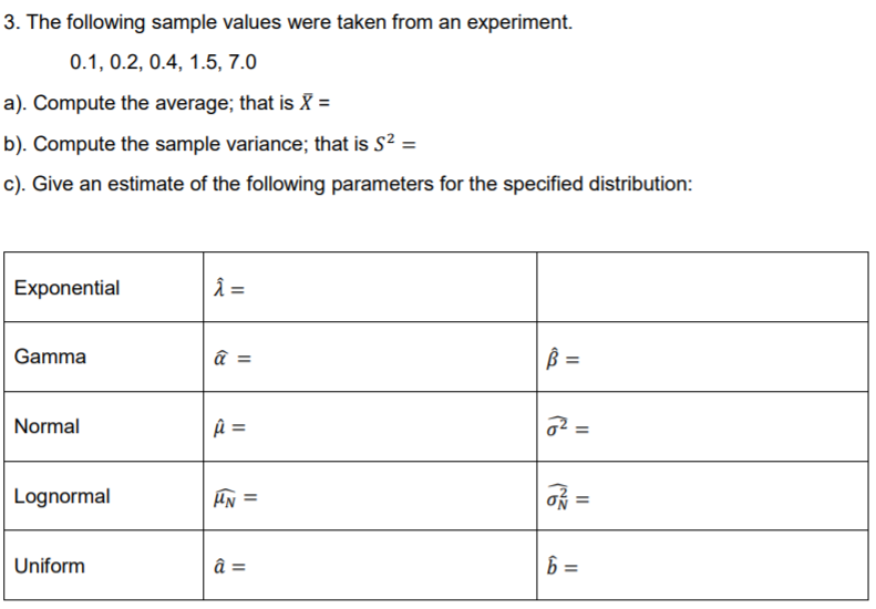 Solved 3. The following sample values were taken from an | Chegg.com