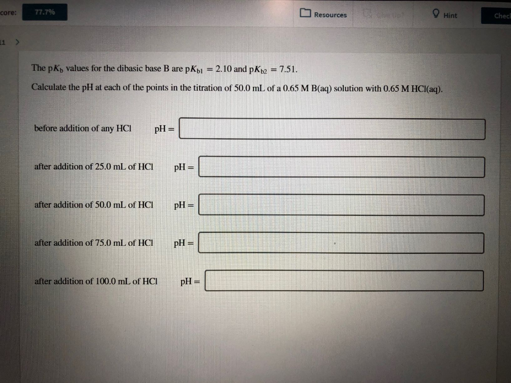 Solved The PKb Values For The Dibasic Base B Are P𝐾b1 = | Chegg.com