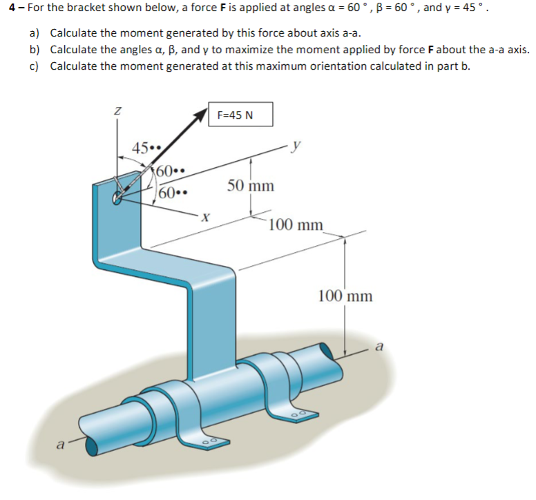 Solved 4 - For the bracket shown below, a force F is applied | Chegg.com