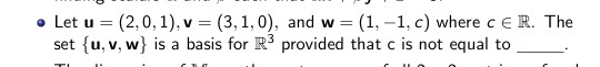 Solved • Let u = (2,0,1), v = (3,1,0), and w = (1, -1, c) | Chegg.com