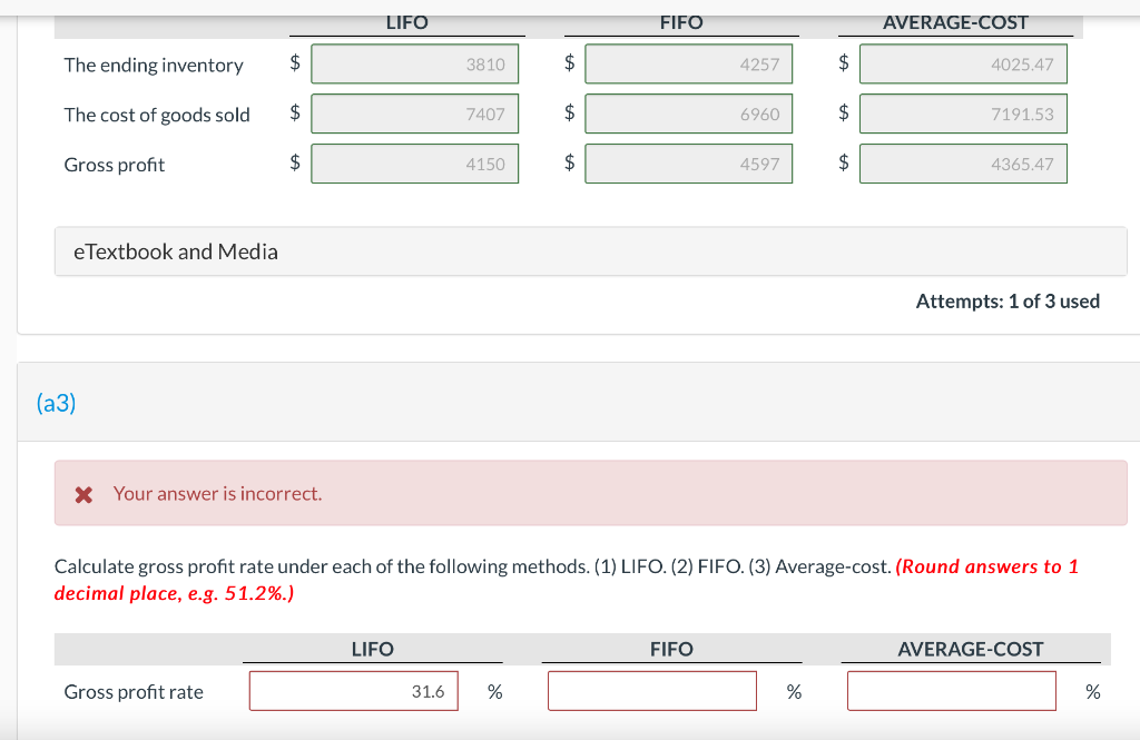 Solved LIFO FIFO AVERAGE-COST The ending inventory 3810 4257 | Chegg.com