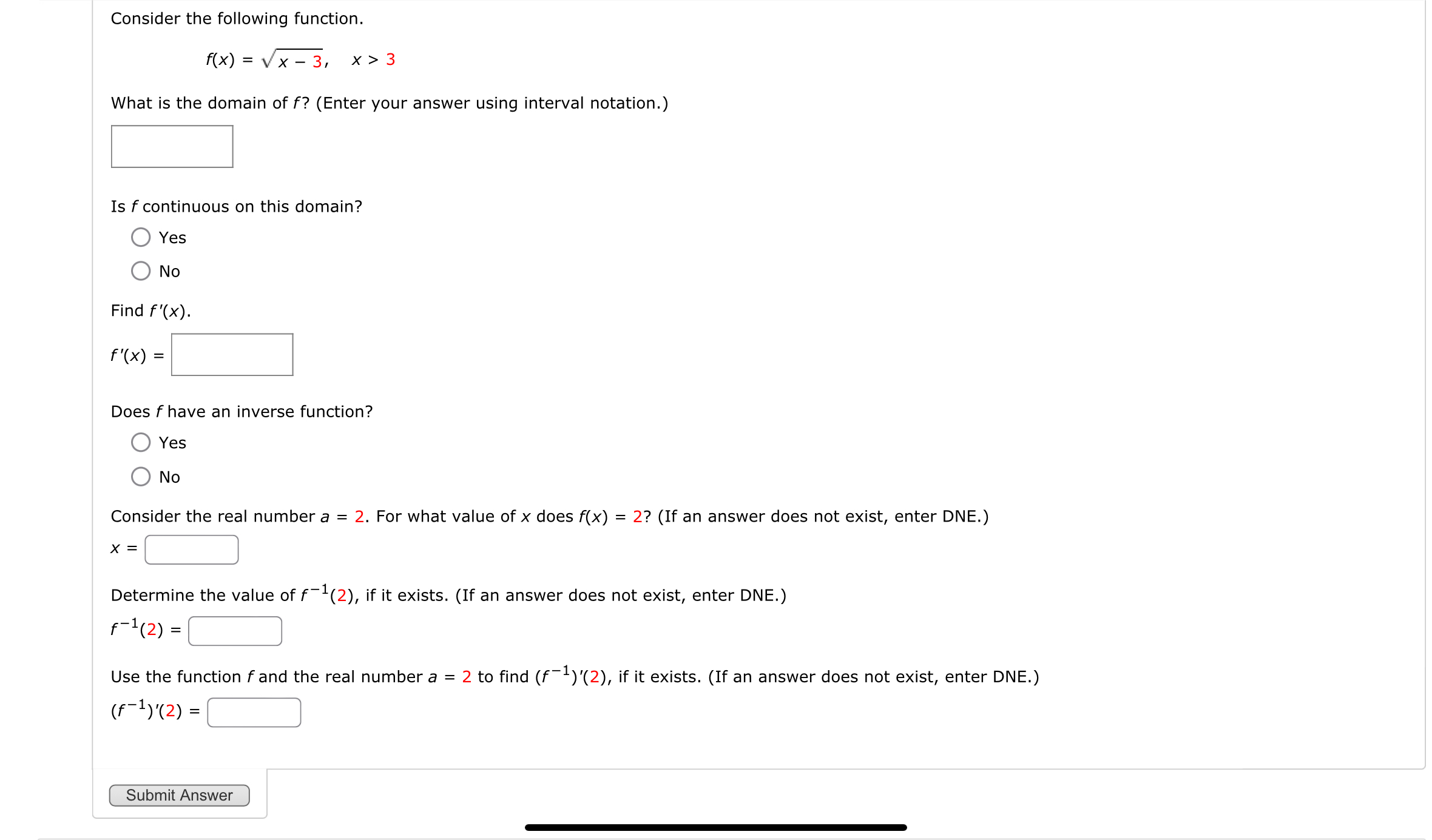 Solved Consider The Following Function F X X−3 X 3 What Is