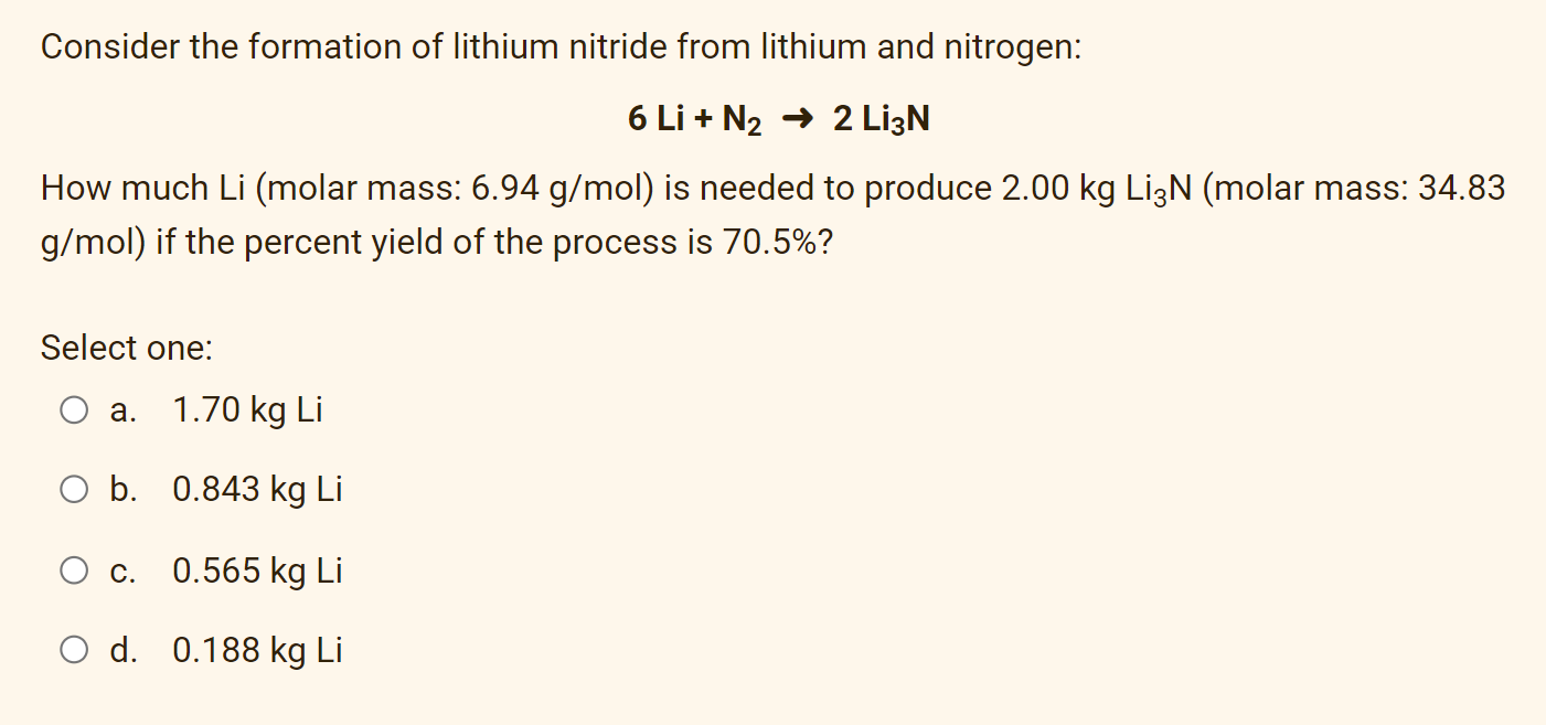 Solved Consider the formation of lithium nitride from | Chegg.com