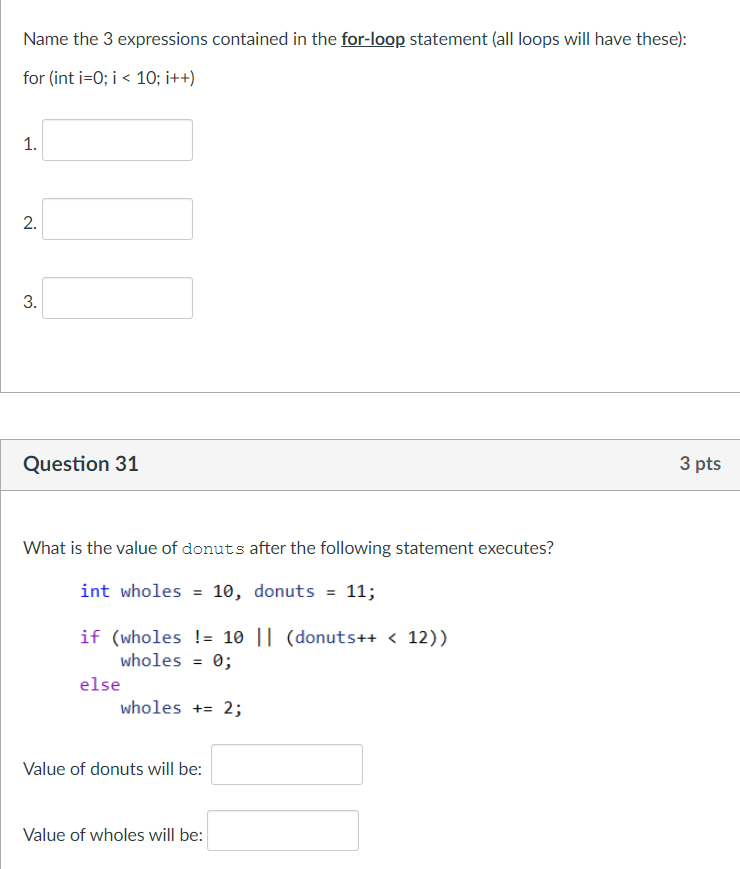 Solved Name the 3 expressions contained in the for-loop | Chegg.com
