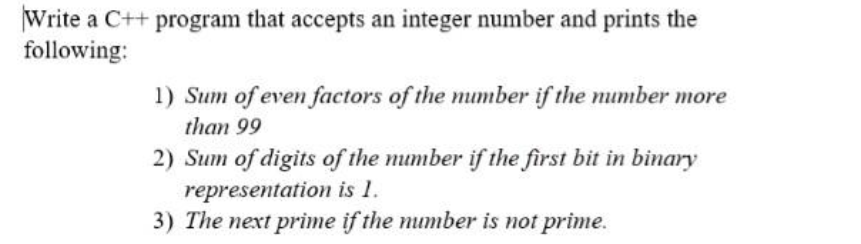 Solved Write a C++ program that accepts an integer number | Chegg.com
