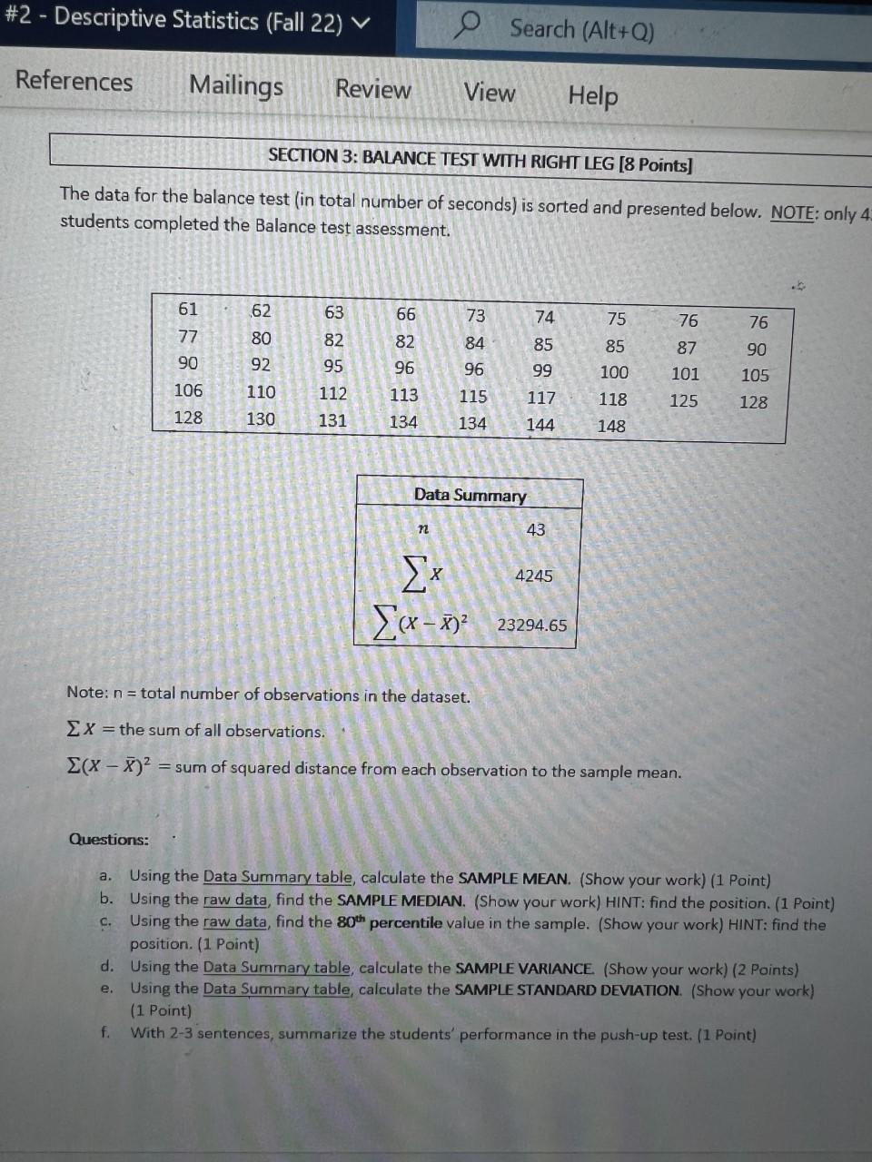 Solved The data for the balance test (in total number of | Chegg.com