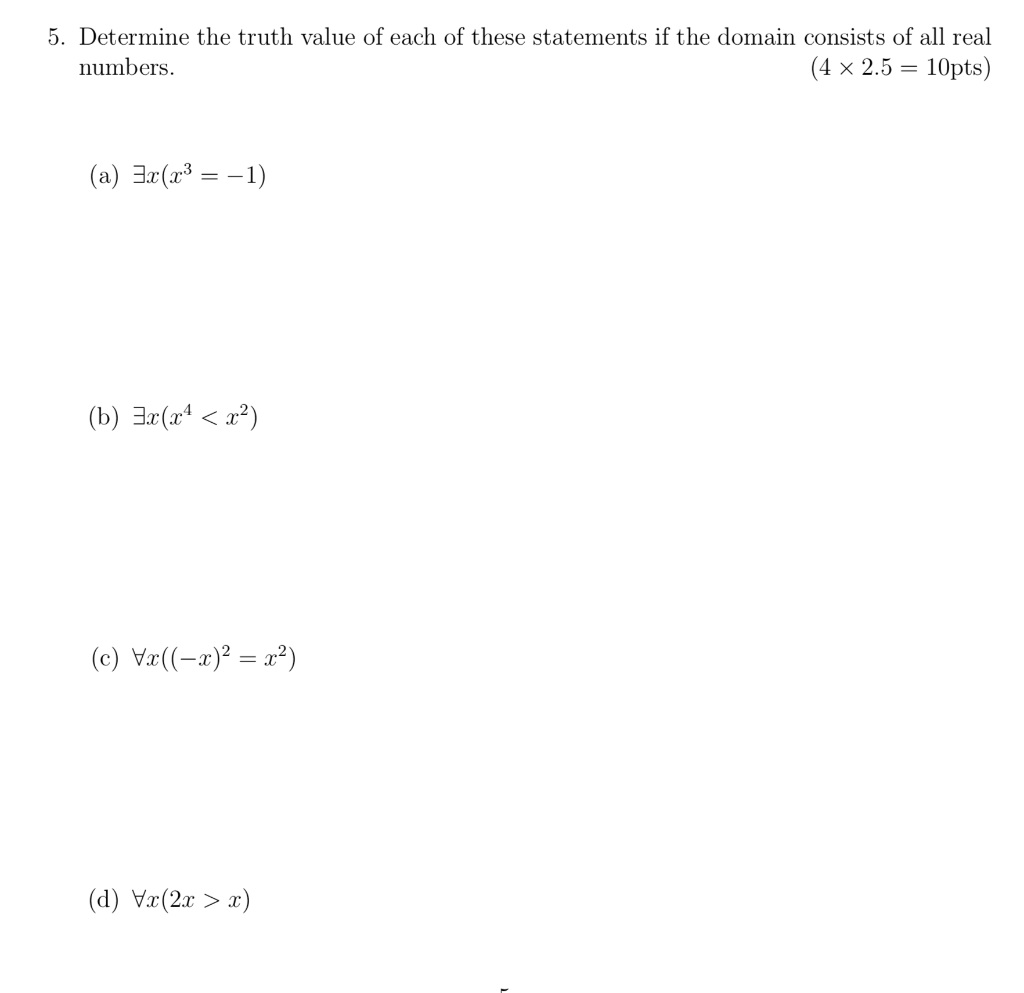 Solved 5. Determine the truth value of each of these | Chegg.com