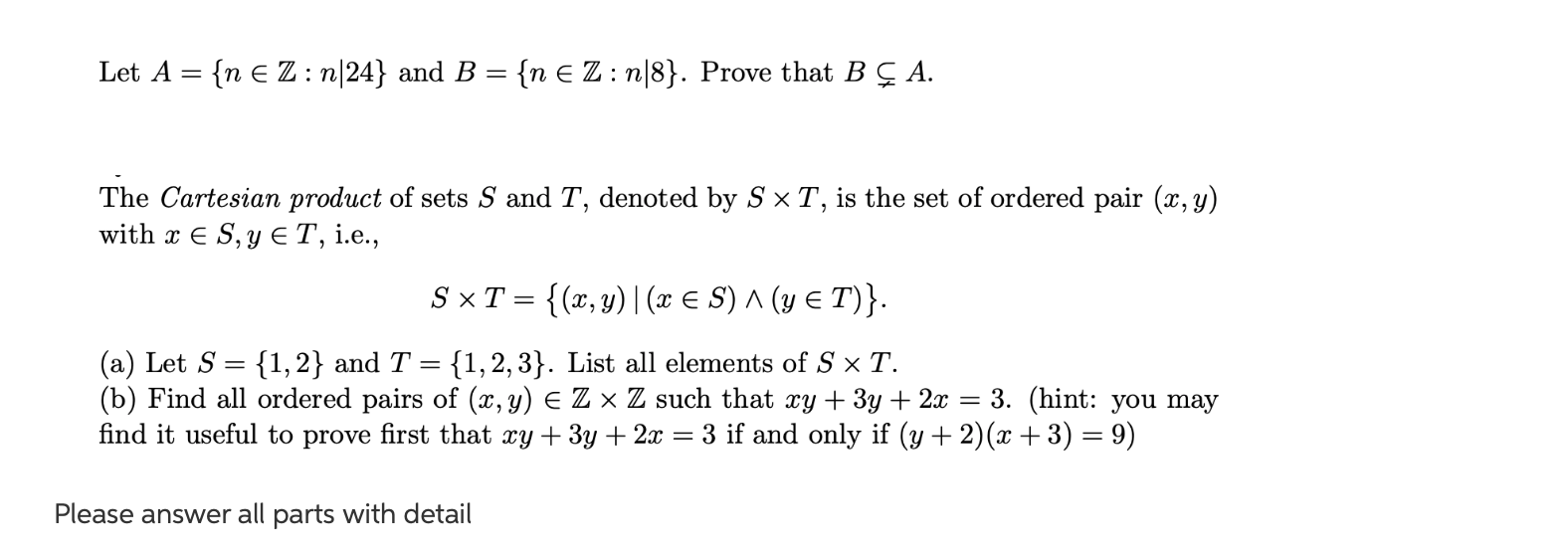 Solved Let A N E Z N 24 And B N E Z N 8 Prove Chegg Com