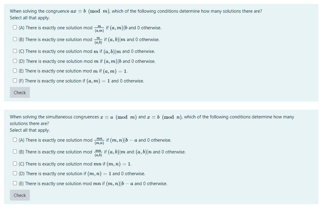 Solved When Solving The Congruence Ax = B (mod M), Which Of | Chegg.com