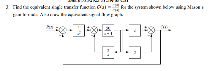 Solved 3. Find the equivalent single transfer function | Chegg.com