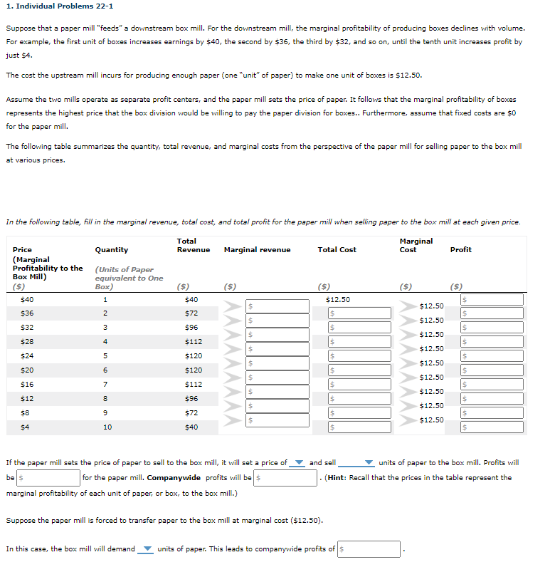Solved 1. Individual Problems 22-1 Suppose That A Paper Mill | Chegg.com