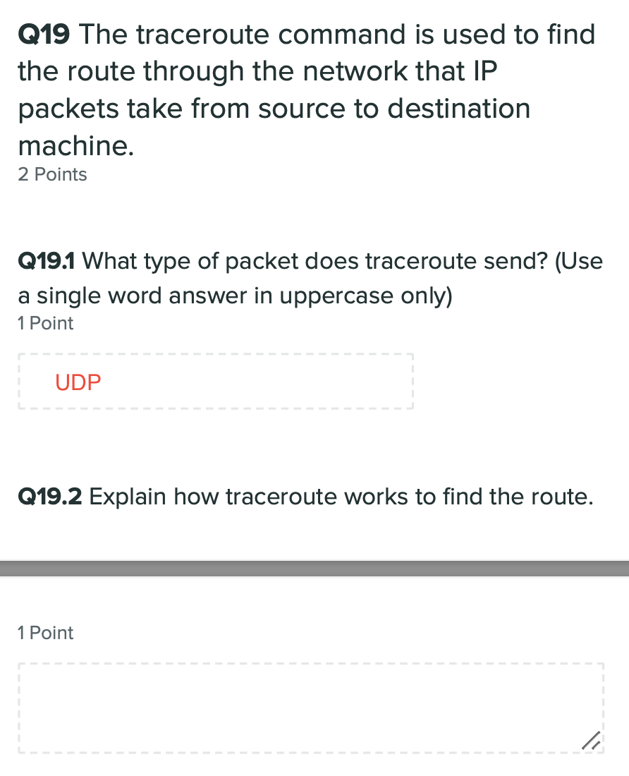 Solved Q19 The traceroute command is used to find the route | Chegg.com