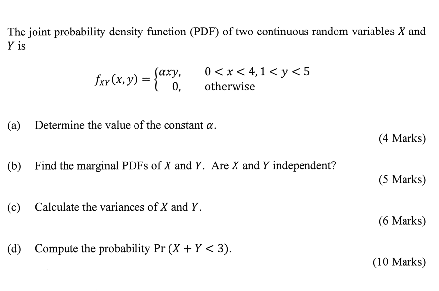 Solved The joint probability density function (PDF) of two | Chegg.com