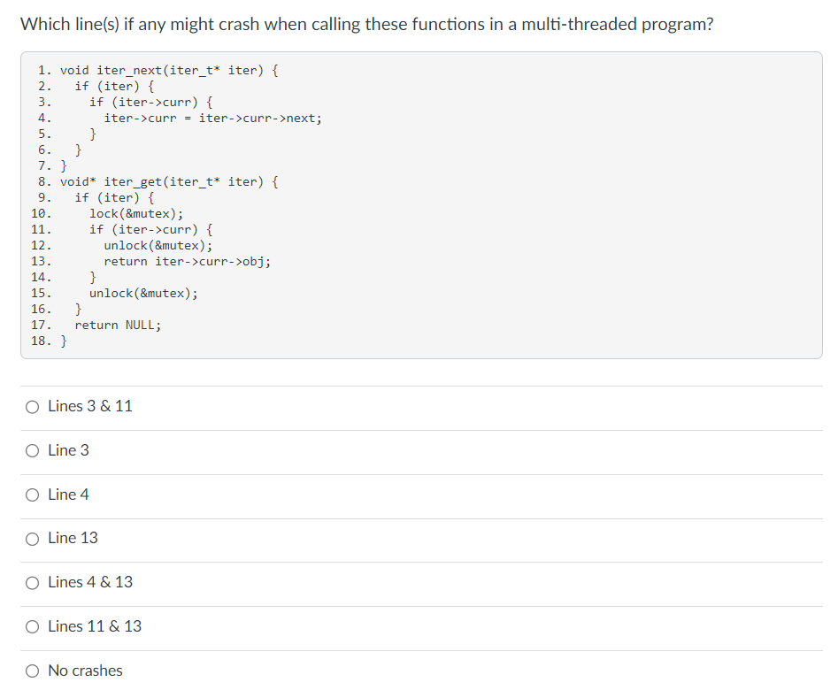 Solved Which line(s) ﻿if any might crash when calling these | Chegg.com