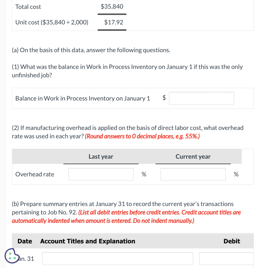 (a) On the basis of this data, answer the following questions.
(1) What was the balance in Work in Process Inventory on Janua