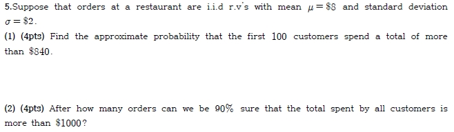 Solved 5.Suppose That Orders At A Restaurant Are Ii.d R.v's | Chegg.com