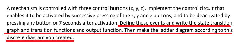Solved A mechanism is controlled with three control buttons | Chegg.com