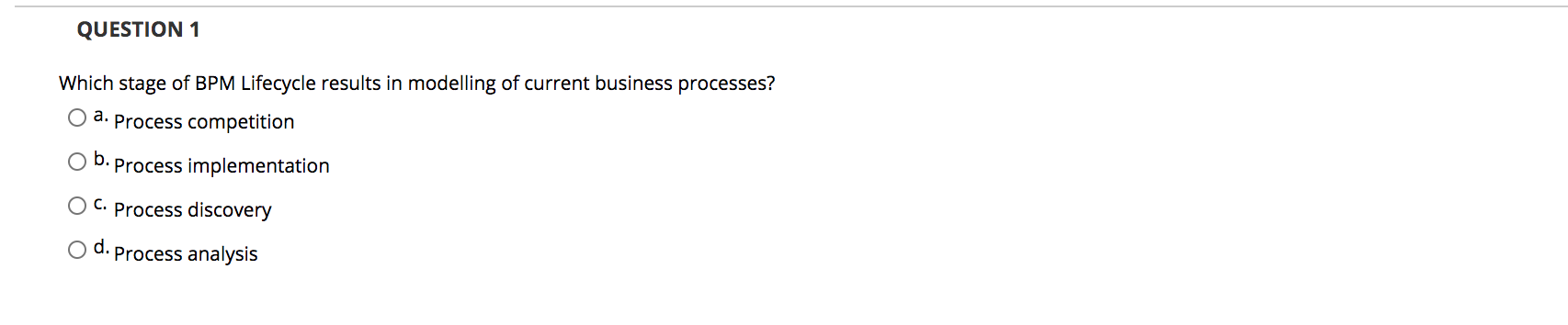Solved QUESTION 1 Which stage of BPM Lifecycle results in | Chegg.com