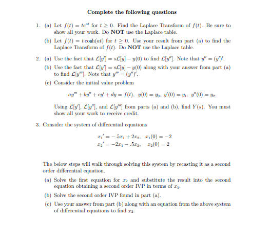 Solved Complete The Following Questions 1. (a) Let F(t) = | Chegg.com