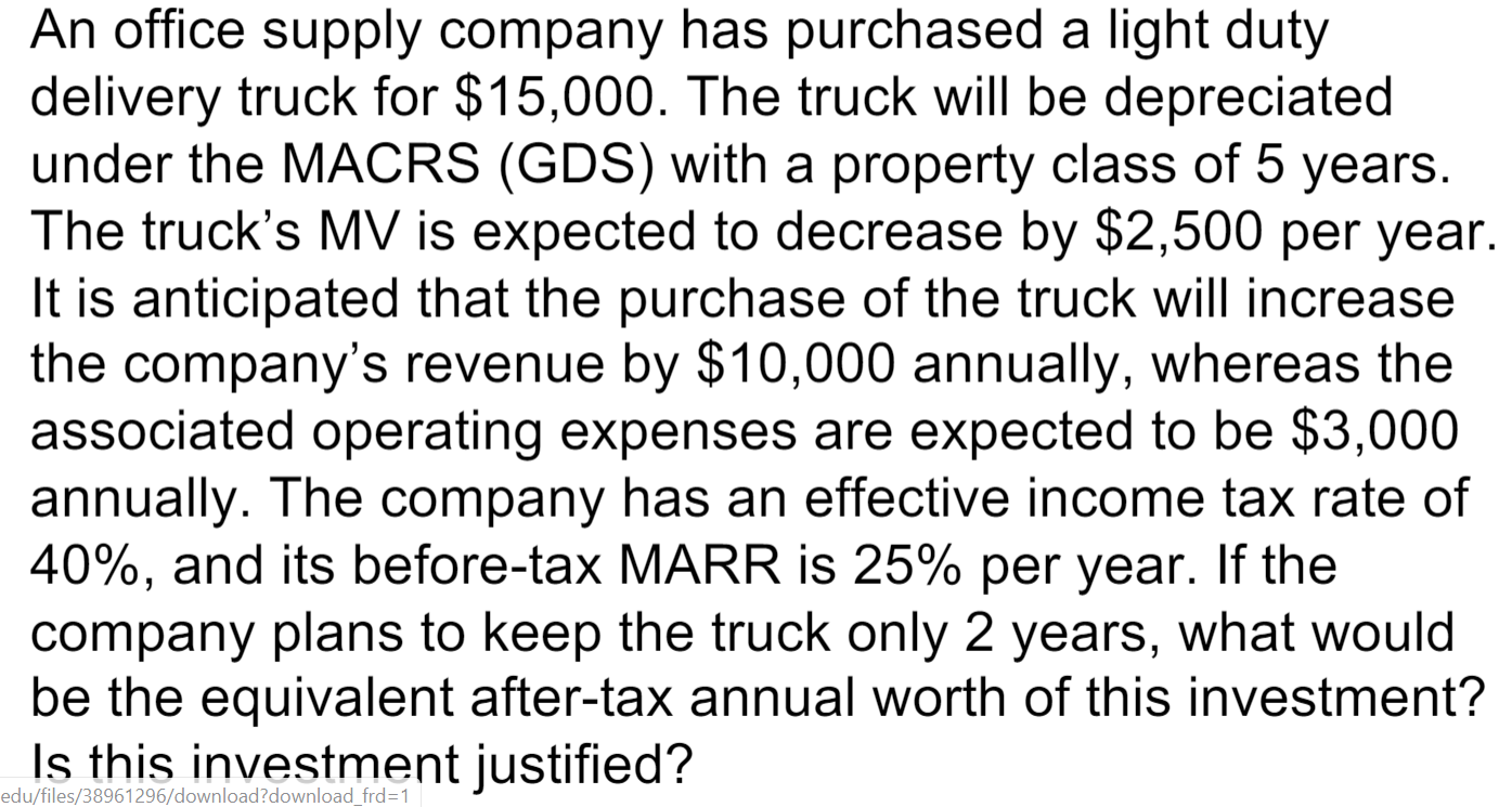 An office supply company has purchased a light duty