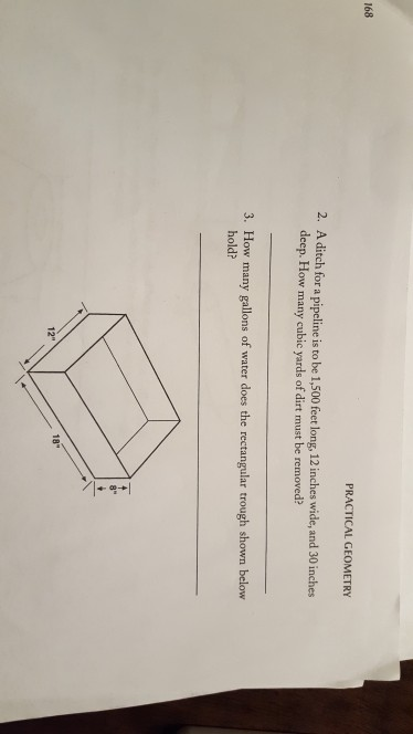 Solved 168 PRACTICAL GEOMETRY 2. A ditch for a pipeline is | Chegg.com