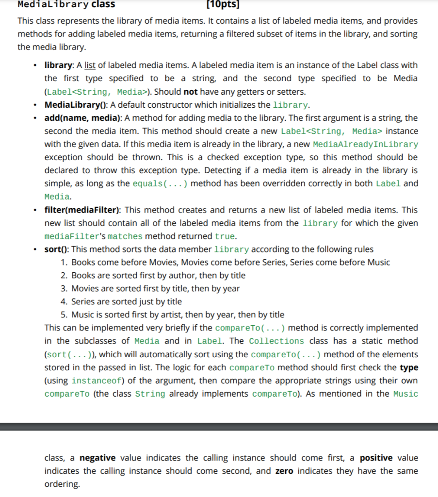 Solved MediaLibrary class [10pts] This class represents the | Chegg.com