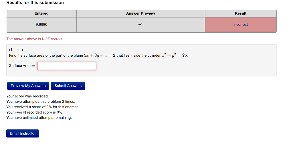 Solved Results for this submission Entered Answer Preview | Chegg.com
