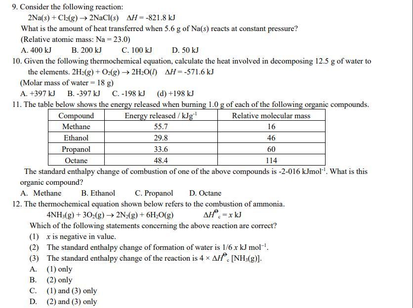 Solved 9. Consider the following reaction: 2Na(s) + Cl2(g) → | Chegg.com