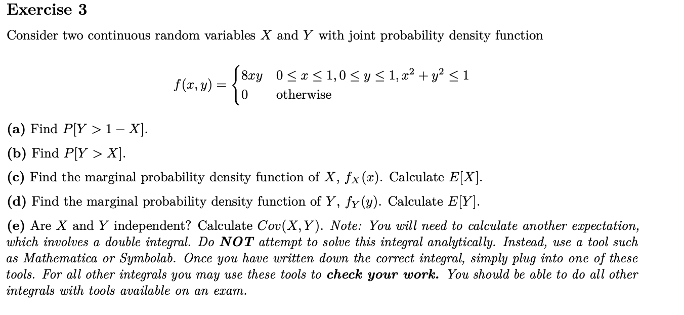 Solved Exercise 3 Consider Two Continuous Random Variables X | Chegg.com