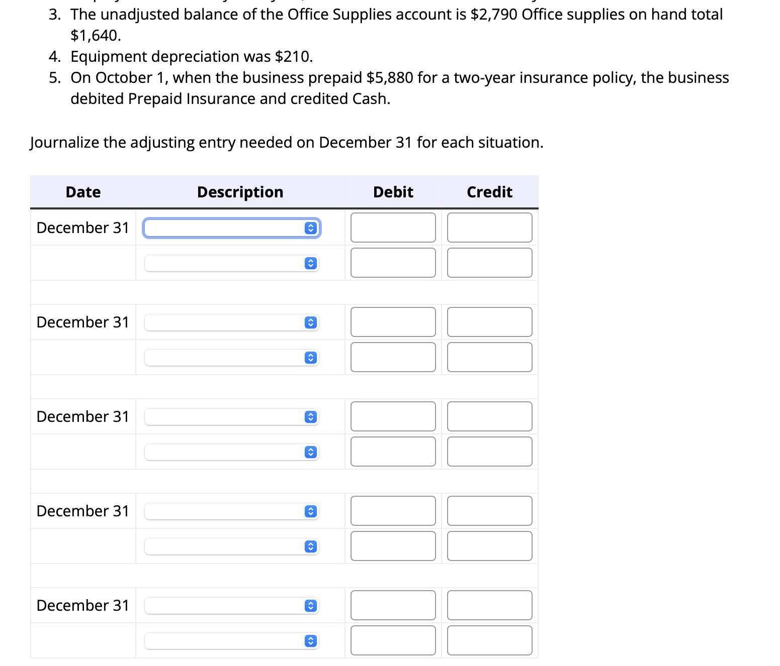 3. The unadjusted balance of the Office Supplies