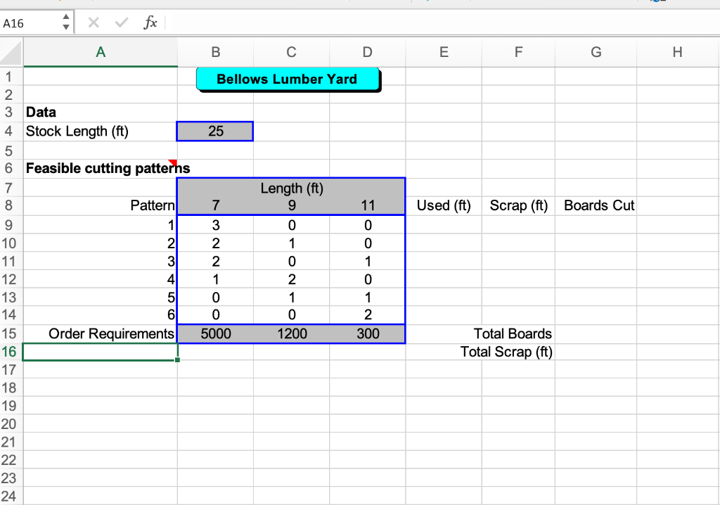 Problem 6.19 6 19 Bellows Lumber Cutting Stock